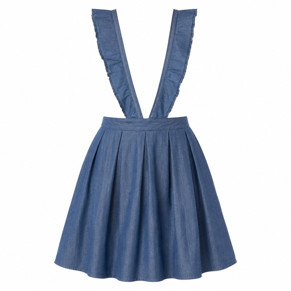 NWT Eloquii Suspender Skirt Blue Chambray Ruffle‎ Removable Straps Pleated 16